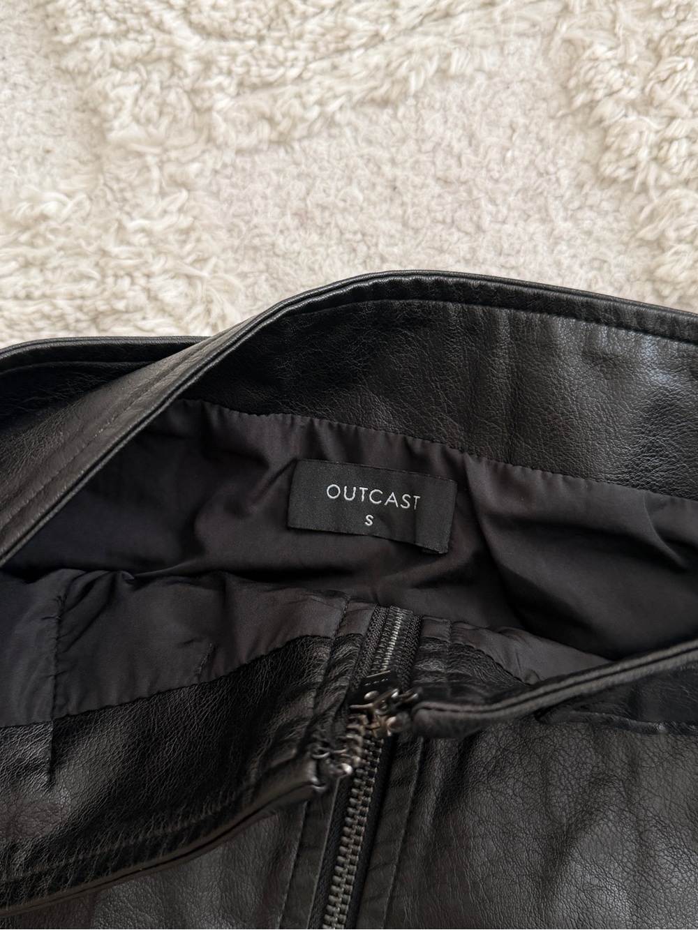 Outcast Kendra Black Faux Leather Zip-Front Mini Skirt with Belt-Tab Detail - Picture 4 of 5